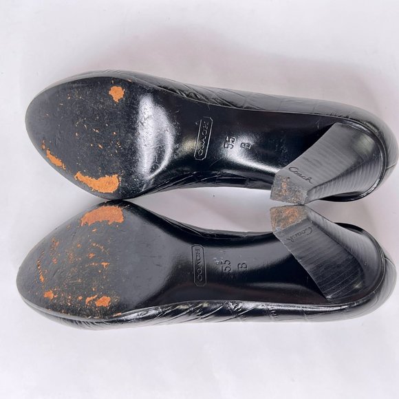 Coach Maxey Black Croc Embossed Leather Pumps Round Closed Toe Heels Size 5.5 - Picture 14 of 14